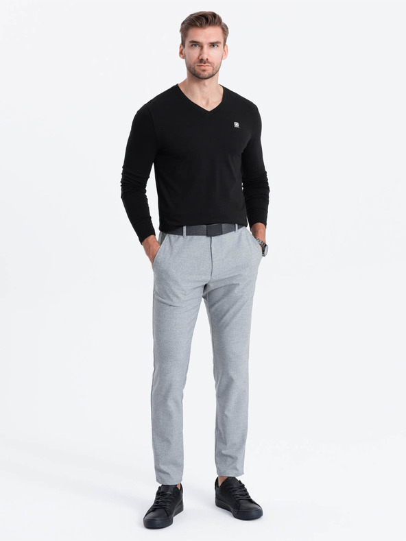 Ombre Clothing Fekete férfi v-nyakú póló Ombre ruházat