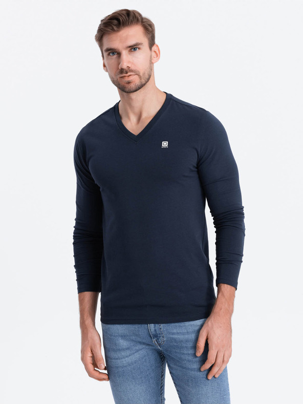 Ombre Clothing Sötétkék férfi v-nyakú póló Ombre Ruházat