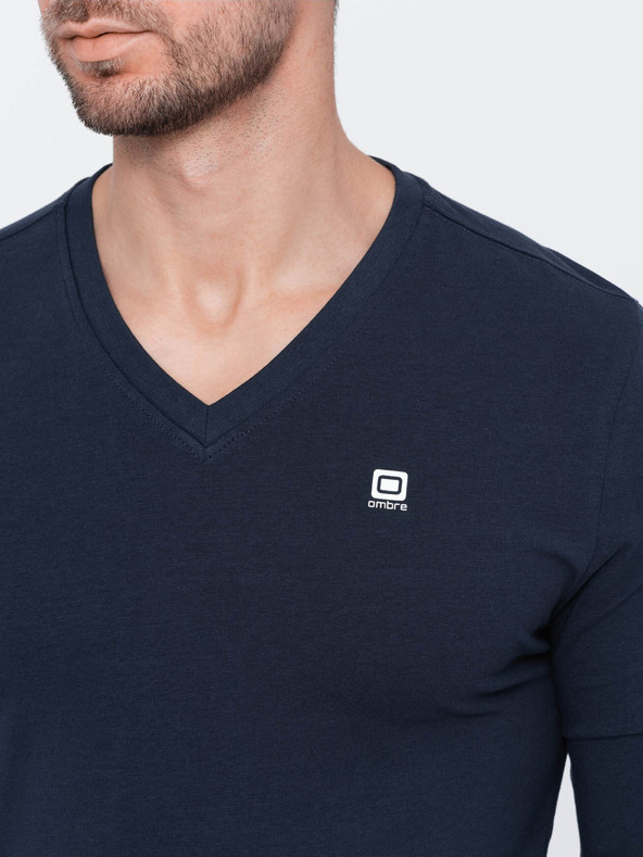 Ombre Clothing Sötétkék férfi v-nyakú póló Ombre Ruházat