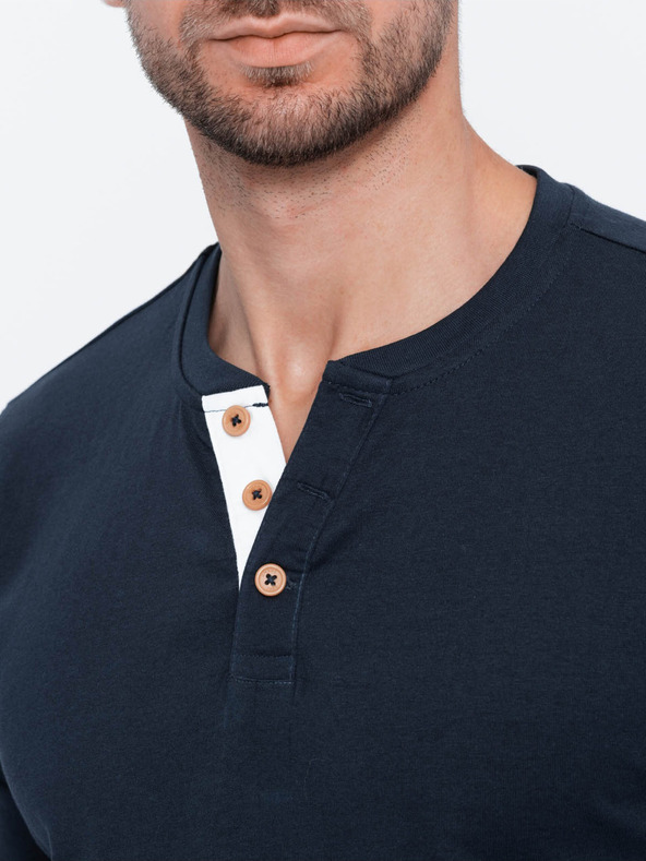 Ombre Clothing Sötétkék férfi gombos póló Ombre Clothing HENLEY