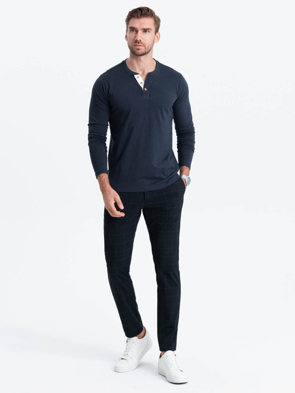 Ombre Clothing Sötétkék férfi gombos póló Ombre Clothing HENLEY