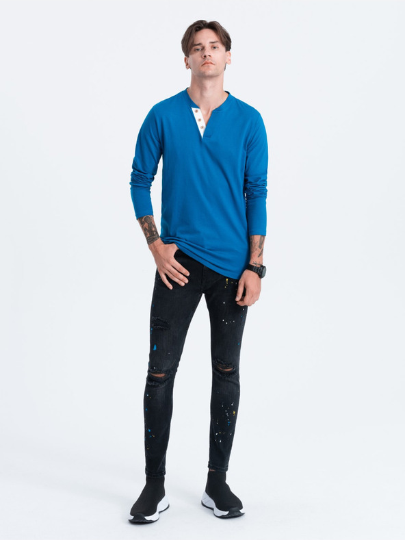 Ombre Clothing Kék férfi gombos ing Ombre ruházat HENLEY