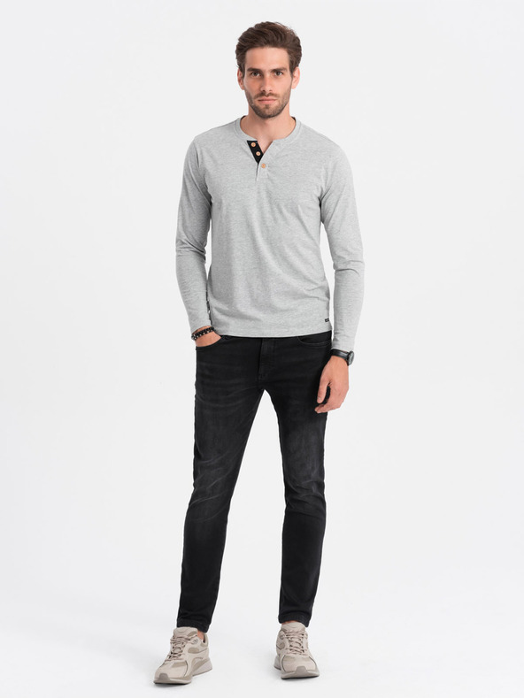 Ombre Clothing Szürke férfi gombos ing Ombre Clothing HENLEY Ombre Clothing HENLEY