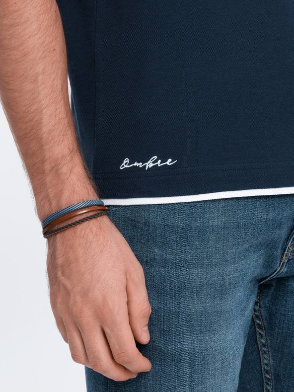 Ombre Clothing Sötétkék férfi póló póló Ombre Clothing