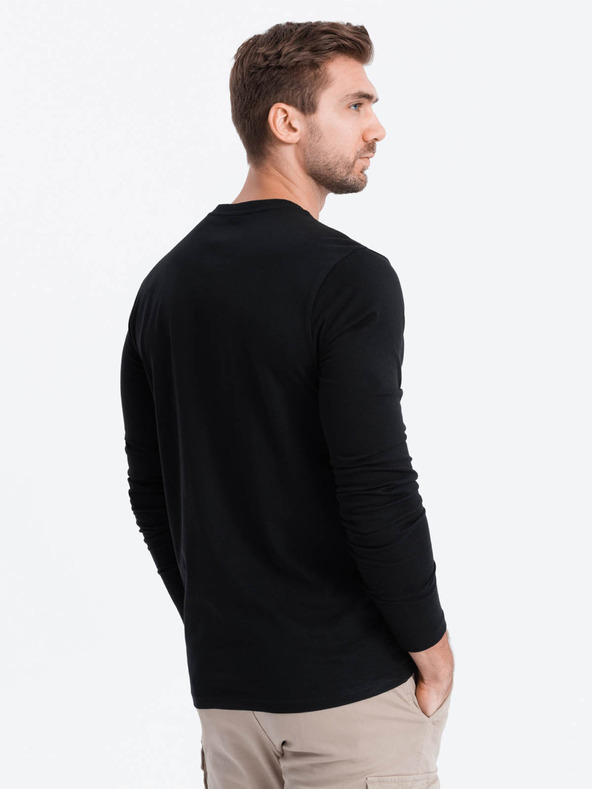 Ombre Clothing Fekete férfi gombos póló Ombre Clothing HENLEY