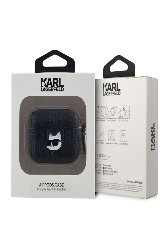 Karl Lagerfeld Karl Lagerfeld PU dombornyomott Choupette fej tok AirPods Pro-hoz Fekete