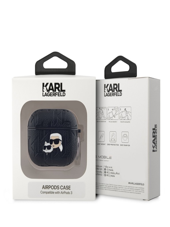 Karl Lagerfeld Karl Lagerfeld PU dombornyomott Karl és Choupette fejek tok az AirPods 3 készülékhez Fekete
