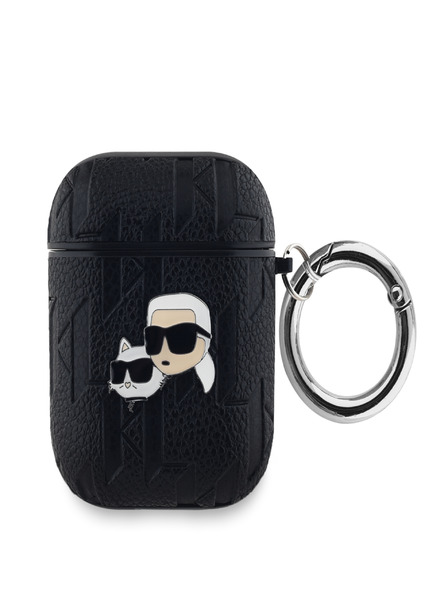 Karl Lagerfeld Karl Lagerfeld PU dombornyomott Karl és Choupette fejek tok az AirPods 1/2-hez Fekete