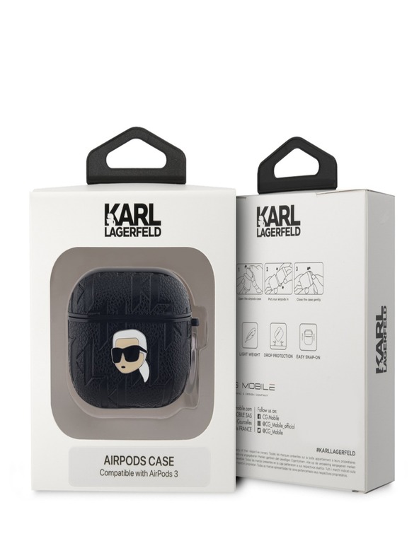Karl Lagerfeld Karl Lagerfeld PU dombornyomott Karl fej tok az AirPods 3 fekete készülékhez