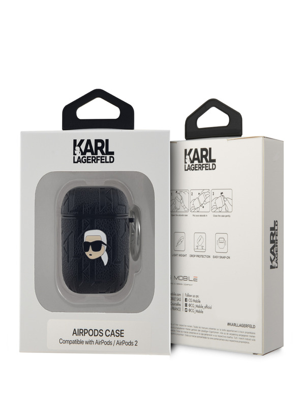 Karl Lagerfeld Karl Lagerfeld PU dombornyomott Karl fej tok az AirPods 1/2 fekete készülékre