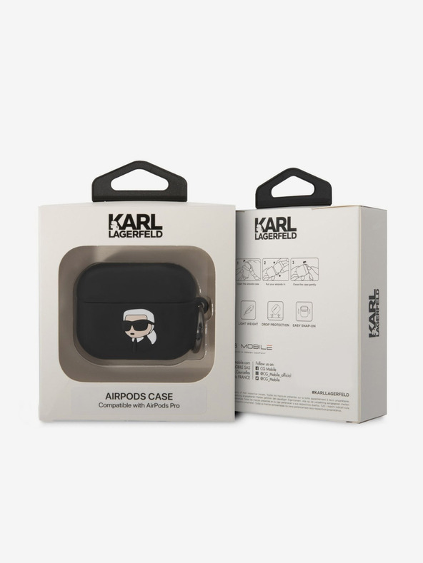 Karl Lagerfeld 3D Logo NFT Karl Head NFT Karl Head szilikon tok Airpods Pro-hoz Fekete Karl Lagerfeld Karl Lagerfeld
