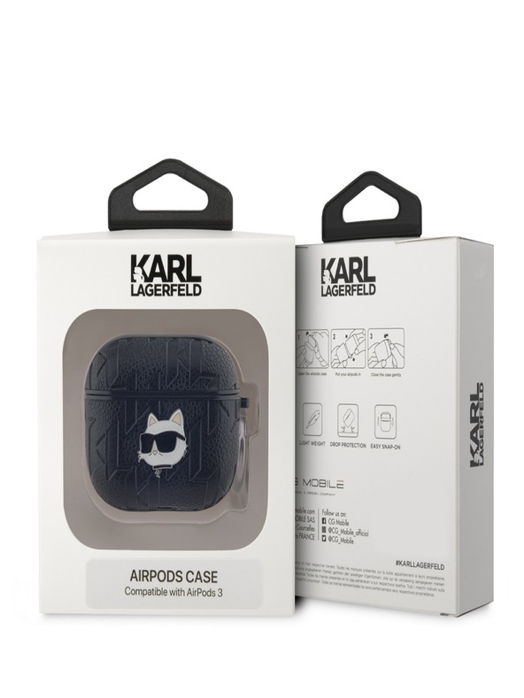 Karl Lagerfeld Karl Lagerfeld PU dombornyomott Choupette fej tok az AirPods 3-hoz Fekete