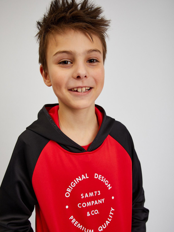 Sam 73 Fekete-piros unisex gyerek kapucnis pulóver SAM73 Draco