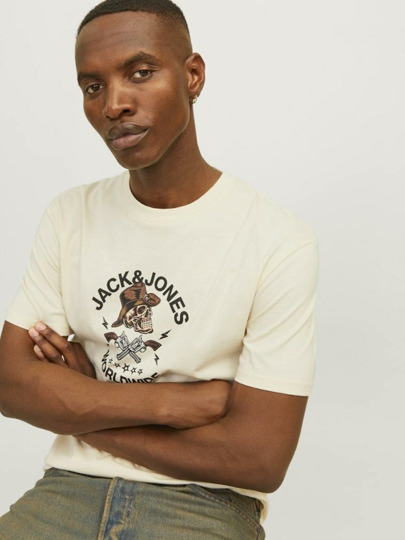 Jack & Jones Jack & Jones Seven krémszínű férfi póló