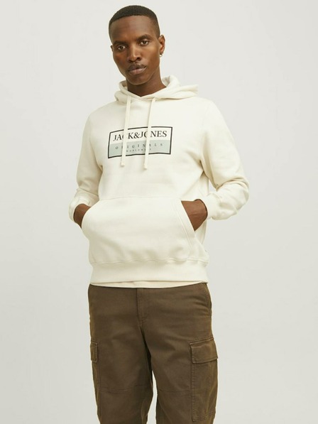 Jack & Jones Krémszínű Jack & Jones Frederiks Frederiks férfi kapucnis pulóver
