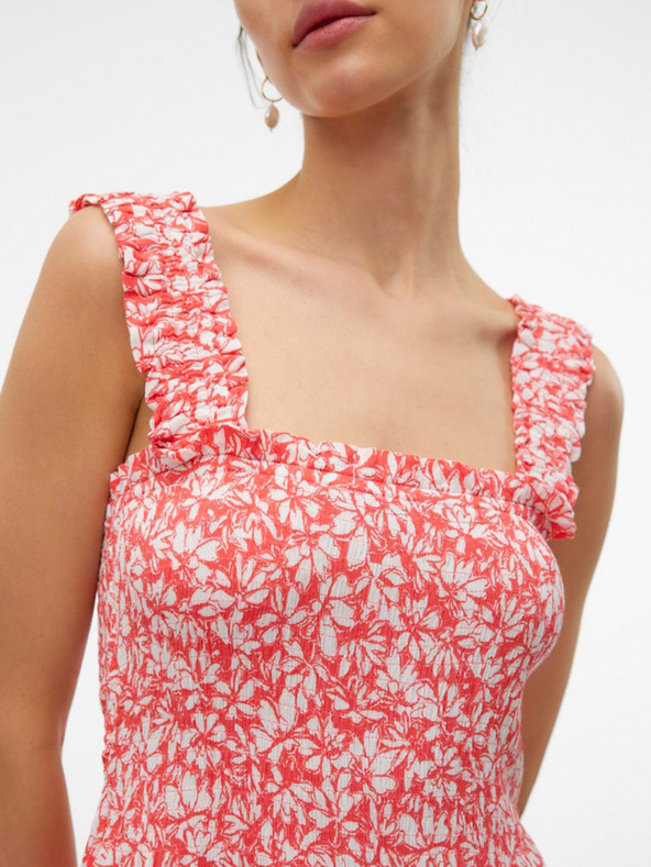 Vero Moda Piros-fehér midi ruha Vero Moda Mennyililo