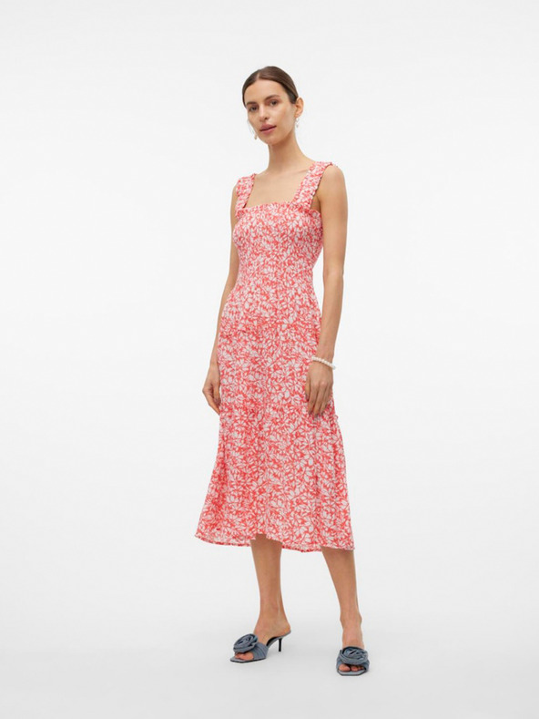 Vero Moda Piros-fehér midi ruha Vero Moda Mennyililo