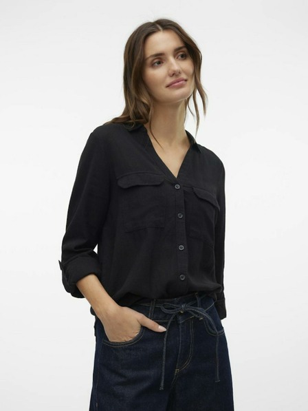 Vero Moda Fekete női lenvászon blúz Vero Moda Linn Bumpy