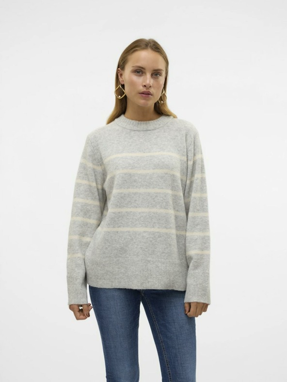 Vero Moda Bézs és szürke női csíkos pulóver Vero Moda Flawless női csíkos pulóver Vero Moda Flawless