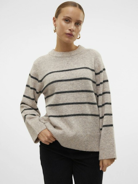 Vero Moda Fekete és bézs Vero Moda Flawless női csíkos pulóver