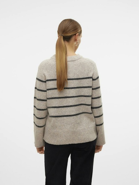 Vero Moda Fekete és bézs Vero Moda Flawless női csíkos pulóver