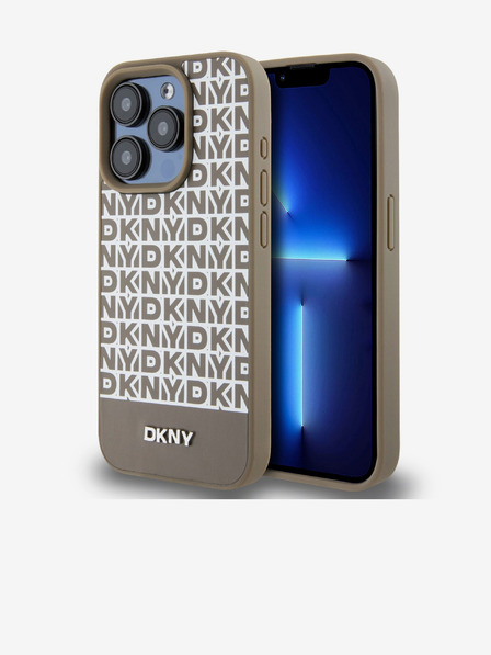 DKNY PU bőr Ismétlődő mintás alsó csíkos MagSafe hátlap iPhone 15 Pro Max Brown DKNY barna DKNY