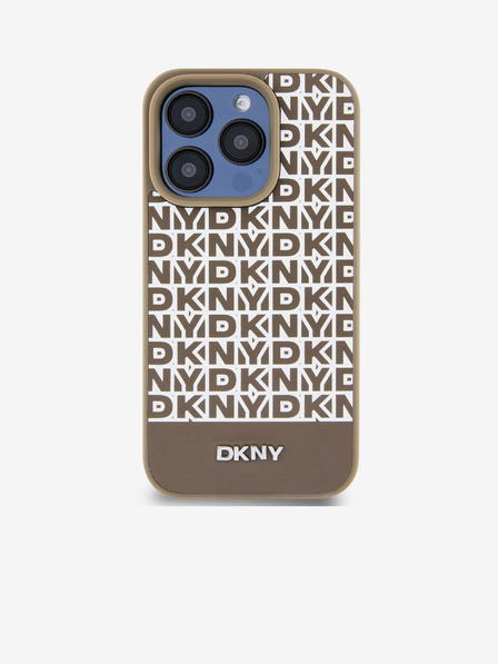 DKNY PU bőr Ismétlődő mintás alsó csíkos MagSafe hátlap iPhone 15 Pro Max Brown DKNY barna DKNY