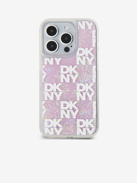 DKNY Folyékony csillogó kockás mintás hátsó borító iPhone 15 Pro rózsaszín DKNY