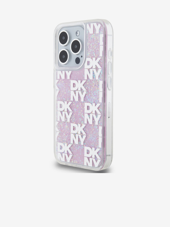 DKNY Folyékony csillogó kockás mintás hátsó borító iPhone 15 Pro rózsaszín DKNY