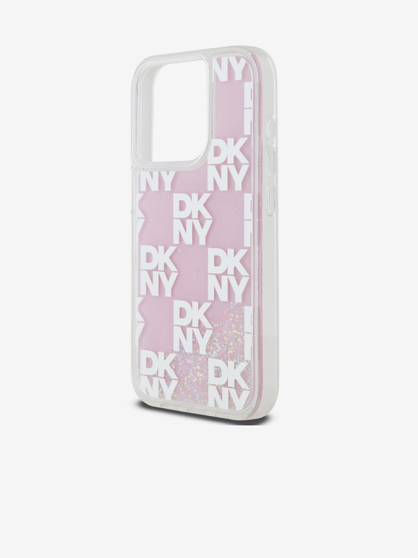 DKNY Folyékony csillogó kockás mintás hátsó borító iPhone 15 Pro rózsaszín DKNY