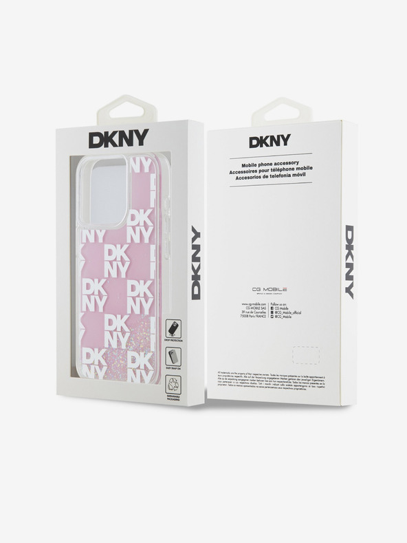 DKNY Folyékony csillogó kockás mintás hátsó borító iPhone 15 Pro rózsaszín DKNY