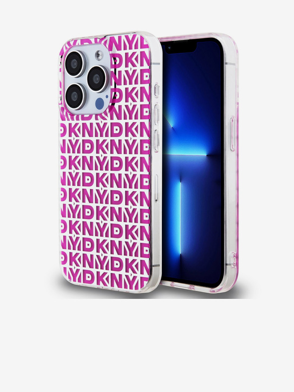 DKNY PC/TPU ismétlődő mintás hátsó borító iPhone 15 Pro rózsaszín DKNY
