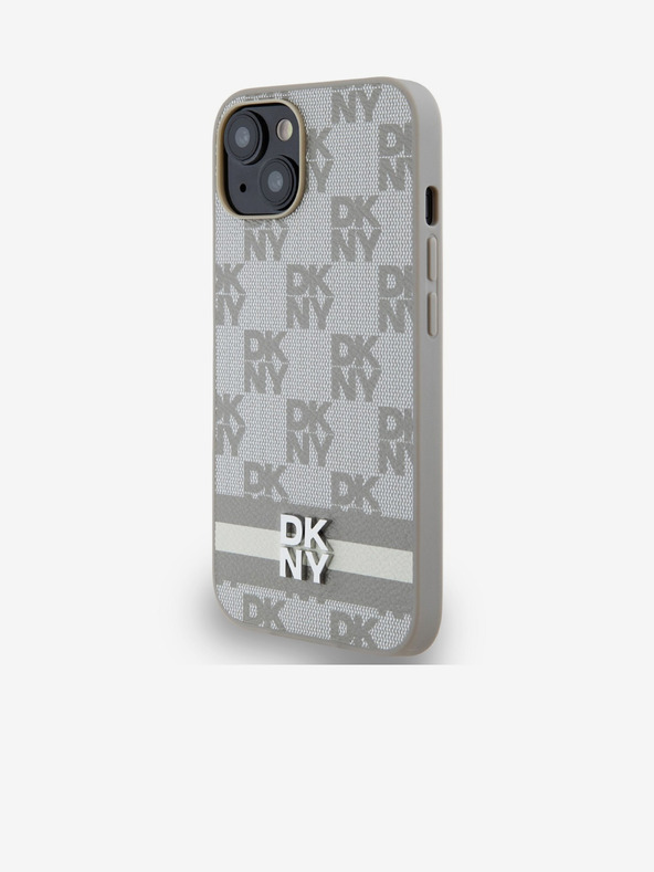 DKNY PU bőr kockás mintás és csíkos hátlapi borító iPhone 14 készülékhez Beige DKNY DKNY