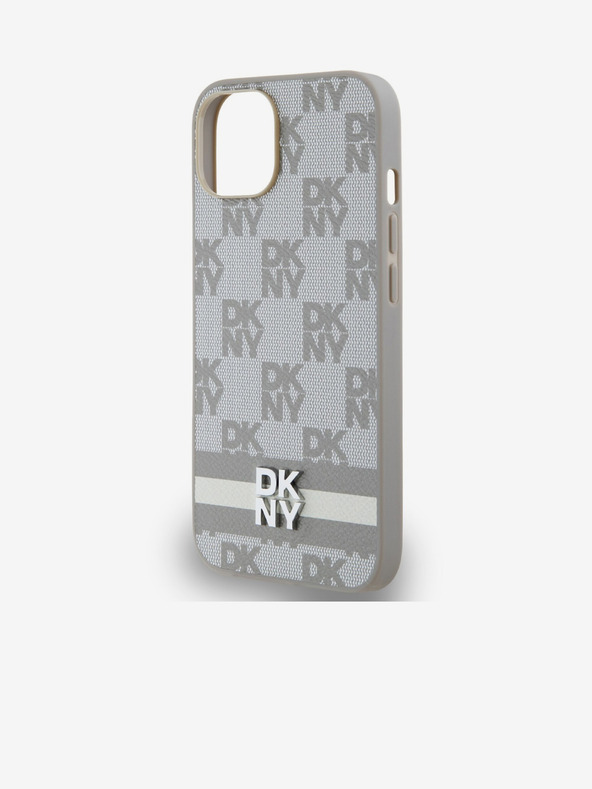 DKNY PU bőr kockás mintás és csíkos hátlapi borító iPhone 14 készülékhez Beige DKNY DKNY