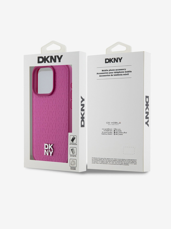 DKNY PU bőr Ismétlődő mintás Stack Logo Magsafe hátlap iPhone 15 Pro Max rózsaszín DKNY