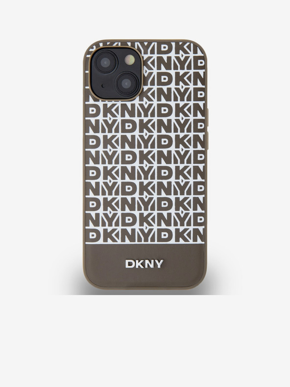 DKNY PU bőr Ismétlődő mintás alsó csíkos MagSafe hátlap iPhone 14 barna DKNY