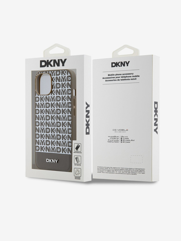 DKNY PU bőr Ismétlődő mintás alsó csíkos MagSafe hátlap iPhone 14 barna DKNY