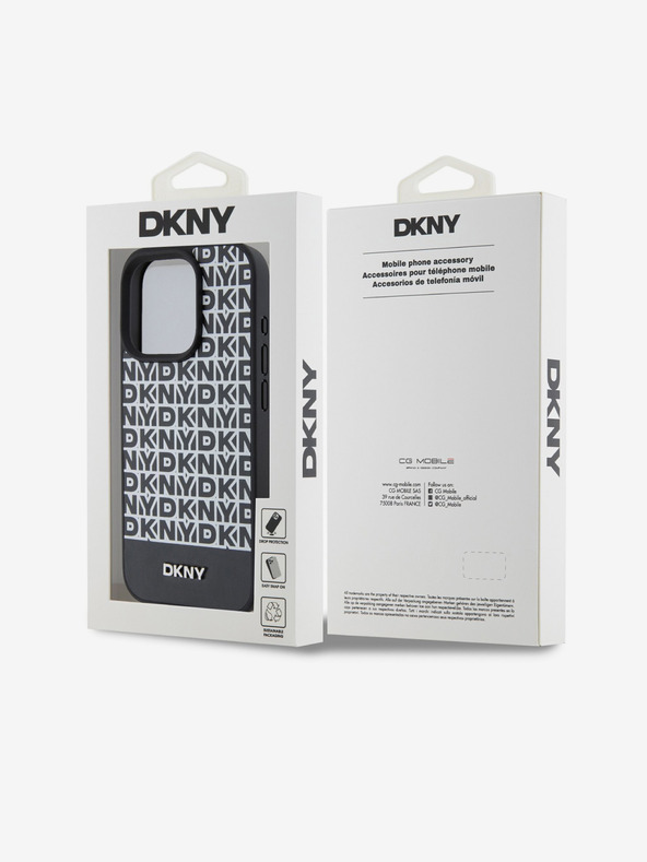 DKNY PU bőr Ismétlődő mintás alsó csíkos MagSafe hátlap iPhone 15 Pro Max fekete DKNY