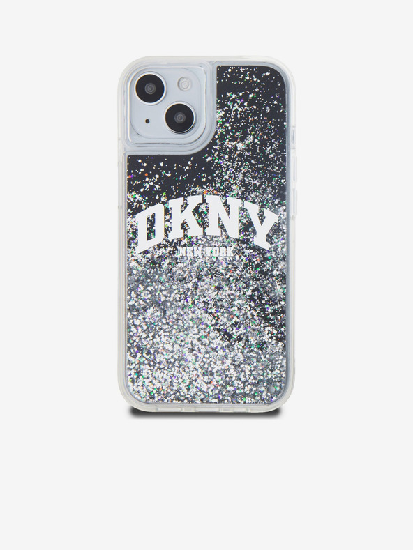 DKNY Folyékony csillámos, íves logós hátlap iPhone 14 készülékhez Fekete DKNY