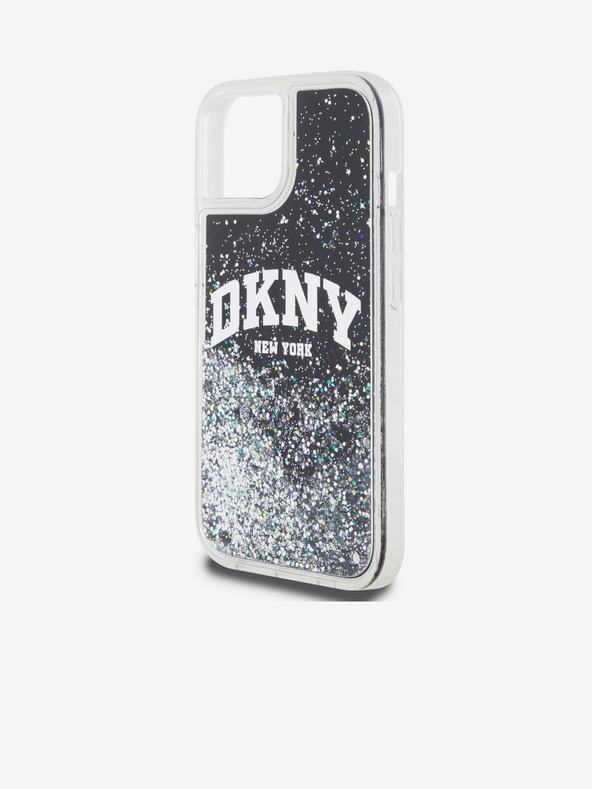 DKNY Folyékony csillámos, íves logós hátlap iPhone 14 készülékhez Fekete DKNY