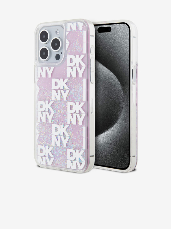 DKNY Folyékony csillogó kockás mintás hátsó borító iPhone 15 Pro Max készülékhez Rózsaszín DKNY
