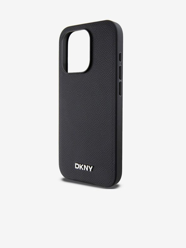 DKNY PU bőr ezüst fém logóval ellátott Magsafe hátlap iPhone 15 Pro fekete DKNY
