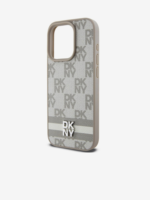 DKNY PU bőrből készült kockás mintás és csíkos hátlapi borító iPhone 14 Pro bézs DKNY DKNY