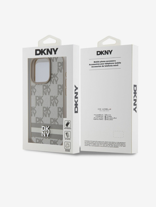 DKNY PU bőrből készült kockás mintás és csíkos hátlapi borító iPhone 14 Pro bézs DKNY DKNY