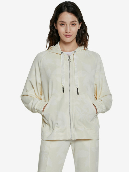 Desigual Krém Desigual kapucnis pulóver Zip Pintuck Camo