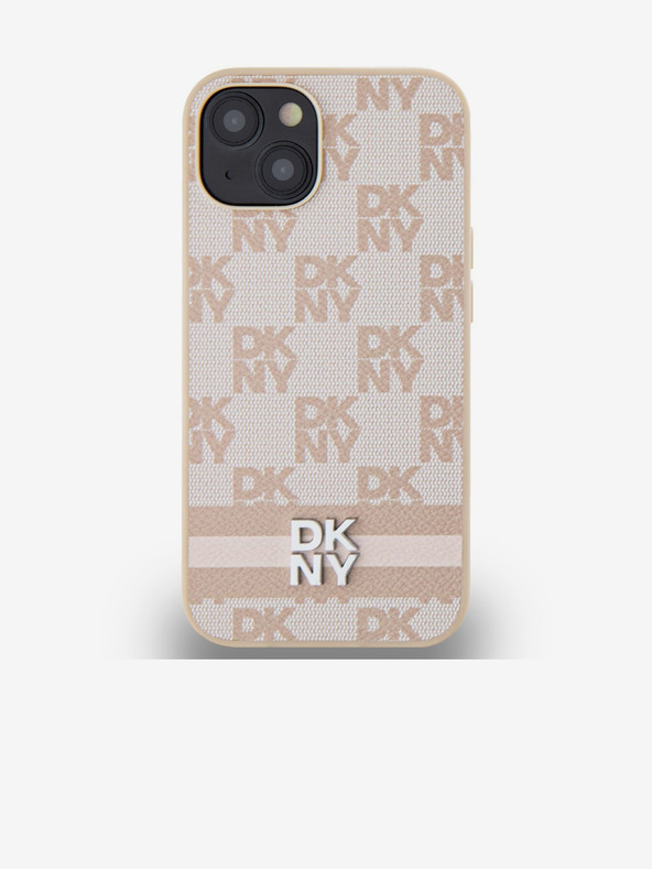 DKNY PU bőr kockás mintás és csíkos hátlapi borító iPhone 13 rózsaszín DKNY rózsaszínhez