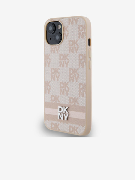 DKNY PU bőr kockás mintás és csíkos hátlapi borító iPhone 13 rózsaszín DKNY rózsaszínhez