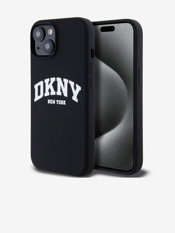 DKNY Folyékony szilikon íves logós MagSafe hátlap iPhone 14 készülékhez Fekete DKNY