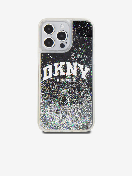 DKNY Folyékony csillogó íves logós hátlap iPhone 14 Pro Max-hoz Fekete DKNY