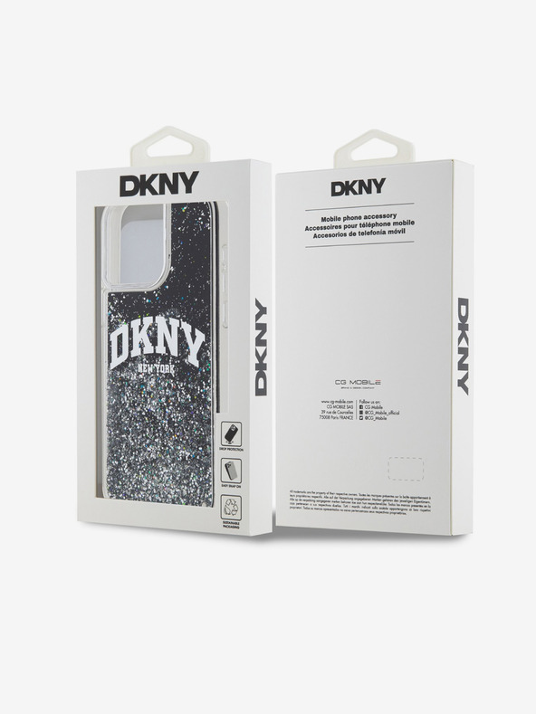 DKNY Folyékony csillogó íves logós hátlap iPhone 14 Pro Max-hoz Fekete DKNY
